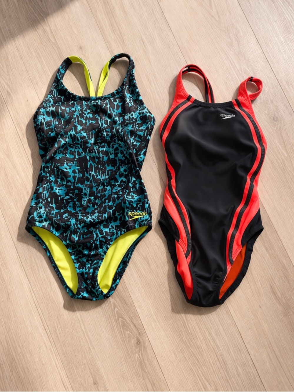 Speedo Black & Teal One-Piece Swimsuit with Neon Yellow Lining